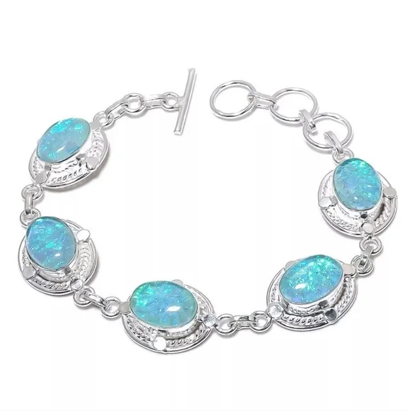 Sold elsewhere plaTriplet Opals Gemstones .925 Sterling Silver Bracelet Sz 7-8" - Picture 8 of 8